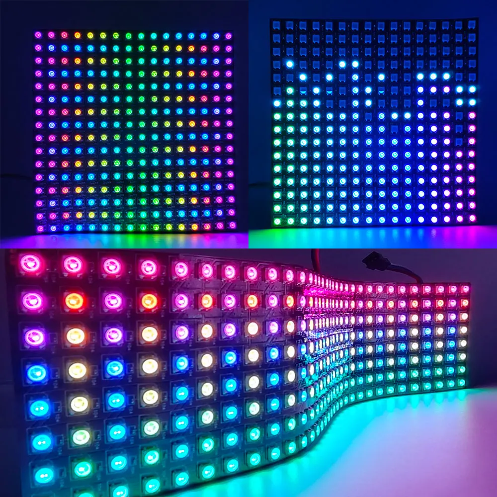 DC5V WS2812B RGB LED cyfrowy elastyczny 8x8 16x16 8x32 indywidualnie adresowalny Panel świetlny moduł WS2812 RGBIC ekran matrycowy