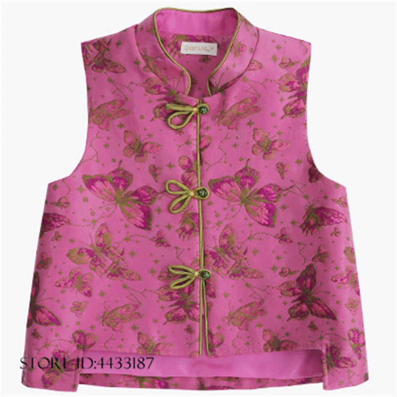Kids New Chinese Style Tang Clothes Vest Jacquard Butterfly Sleeveless Qipao Top Stage Performance Costume Photography Clothing
