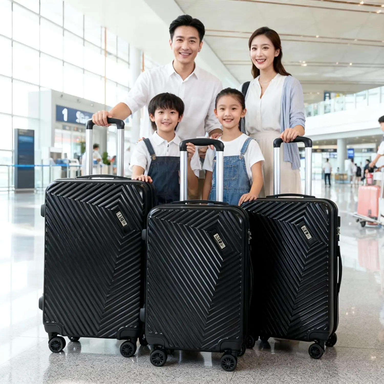 3-Piece Hard Spinner Luggage Set (20'–28') with TSA Lock, PC+ABS, Jet Black