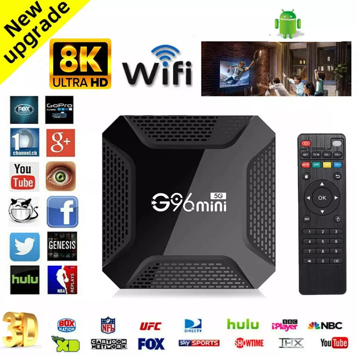 2024 Upgraded Smart Android 13.0 TV Box Quad Core 8K 2.4G WIFI HD Stream Player