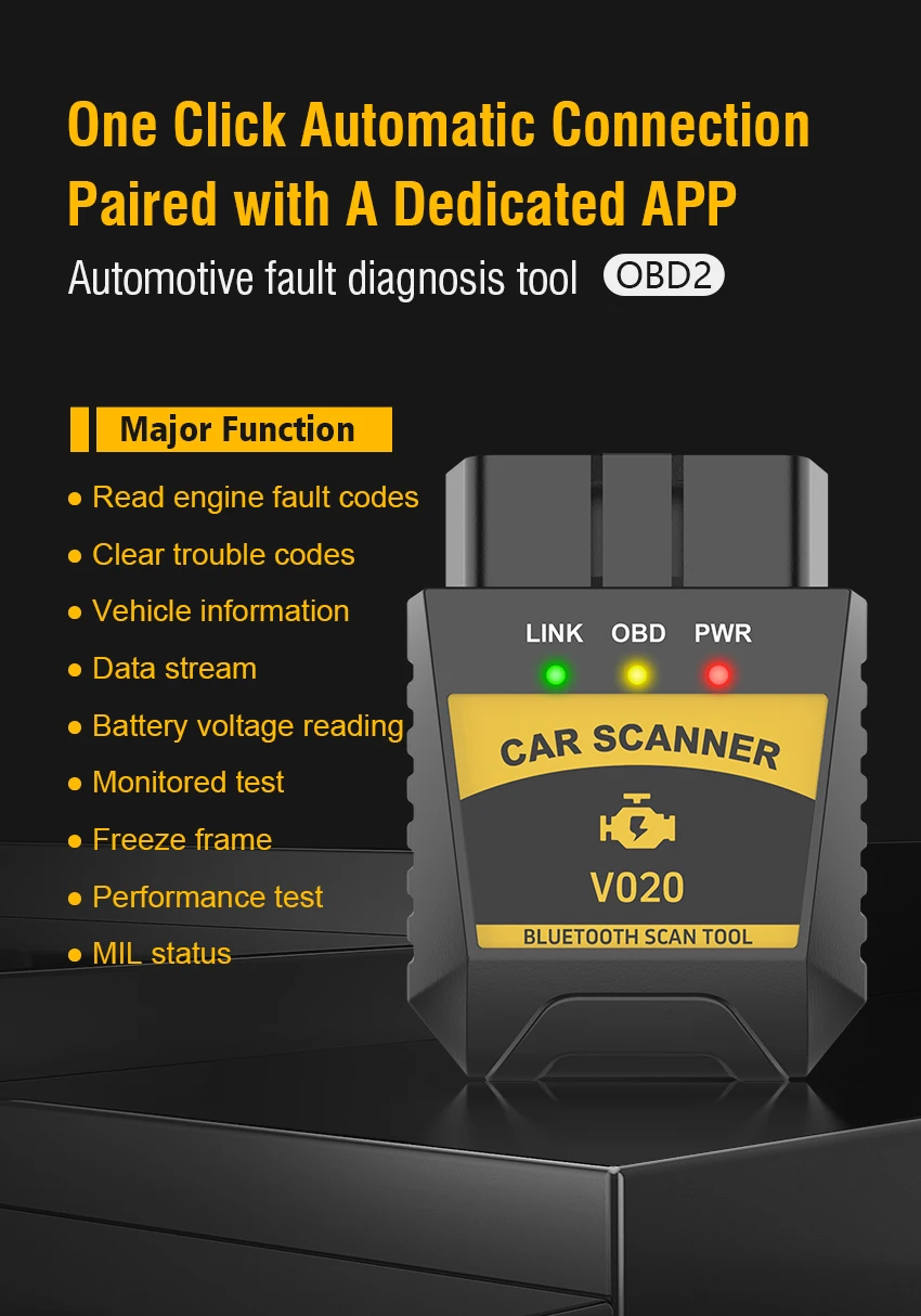 

V020 ELM327 Bluetooth OBD2 Scanner Car Engine Code Reader I/M Readiness Diagnostic Scan Tool OBDII Auto Adapter