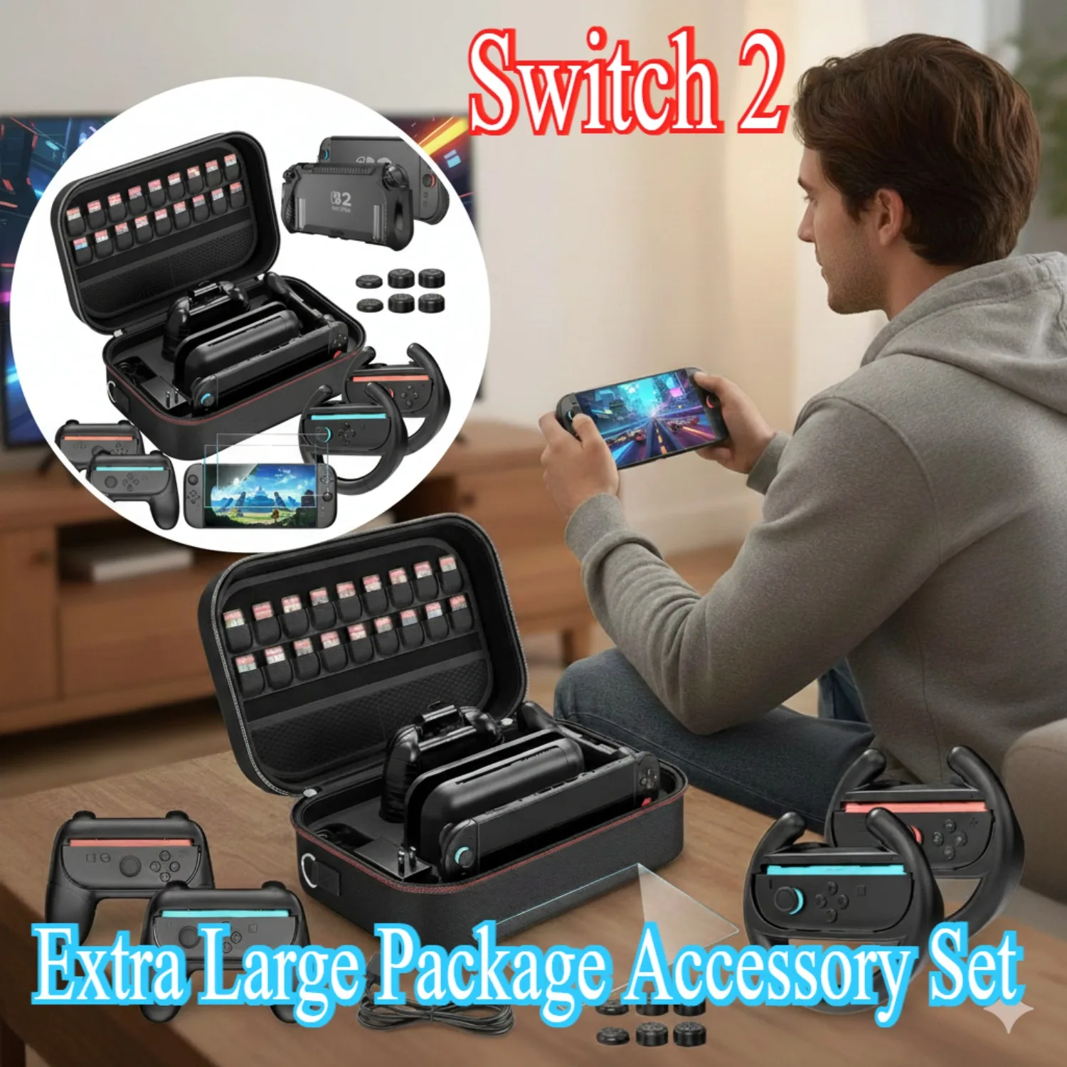 

Switch 2 Portable Extra Large Storage Bag Accessories Bundle with NS 2 Dockable Protective Cover Tempered Film Christmas Gift