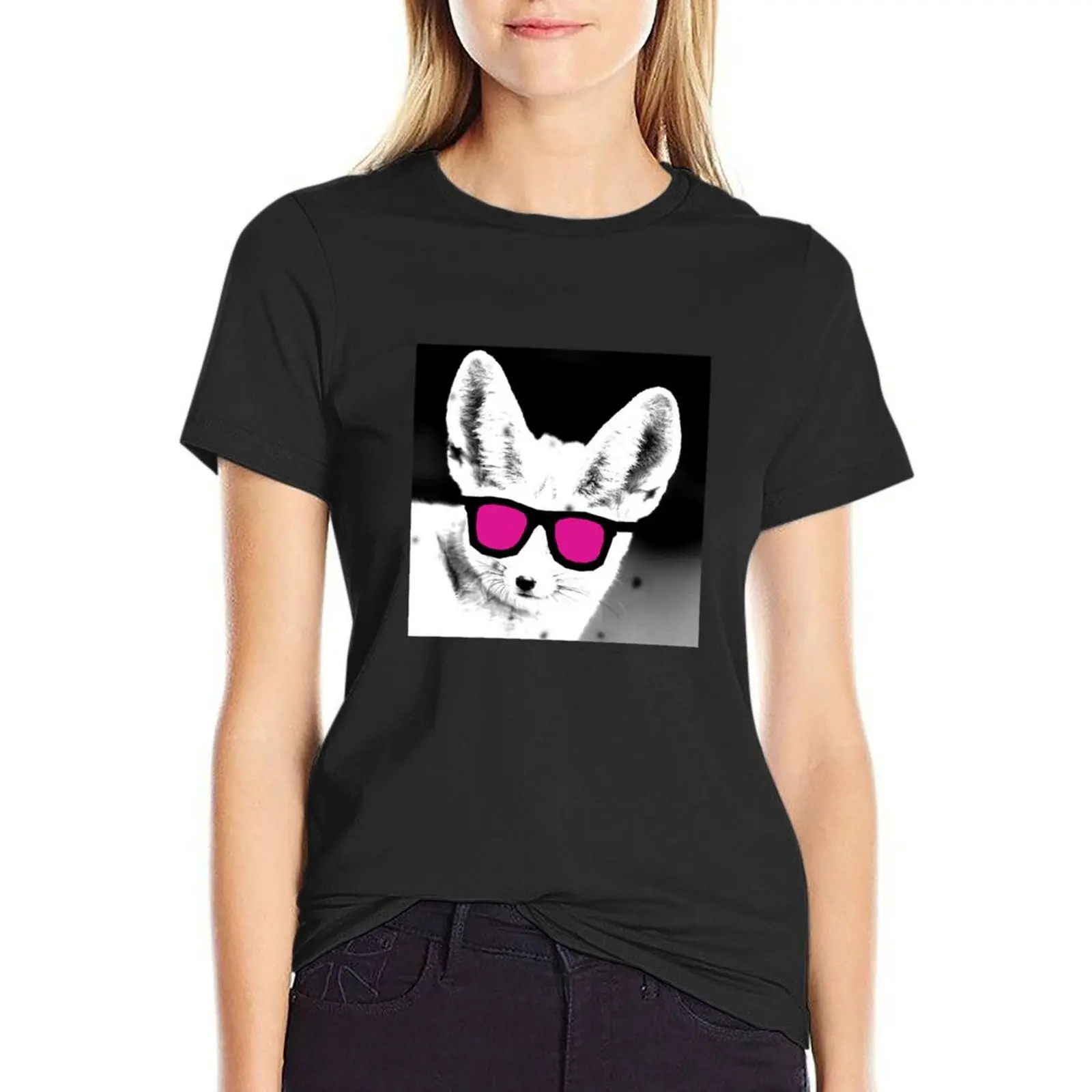 Fox with sunglasses T-Shirt oversized summer clothes Women clothing