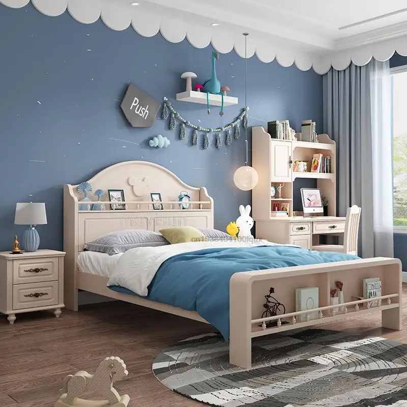 Italian Modern And Simple Children's Bed For Teenager With Storage Space Single Bed 1.2m 1.5m White Boy Liked Bedroom Furniture