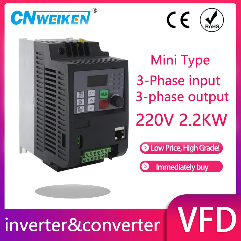 Imagem -03 - Conversor de Frequência com Velocidade Ajustável Inversor Vfd Trifásico 220v a 1.5kw 2.2kw 3p 220v Saída para Motor