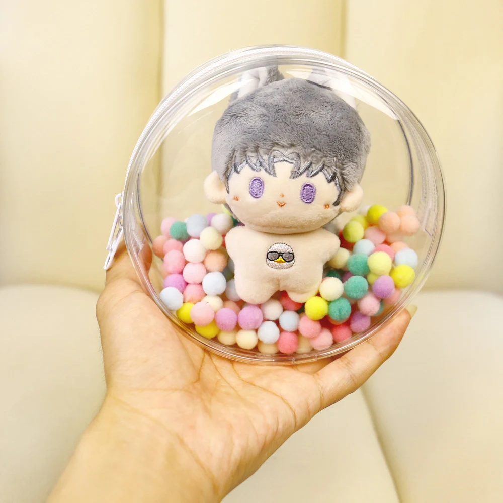 10CM Plush Doll Out Storage Bag PVC Transparent Round Toy Display Pouch Dustproof Waterproof Mystery Box Keychain wallet