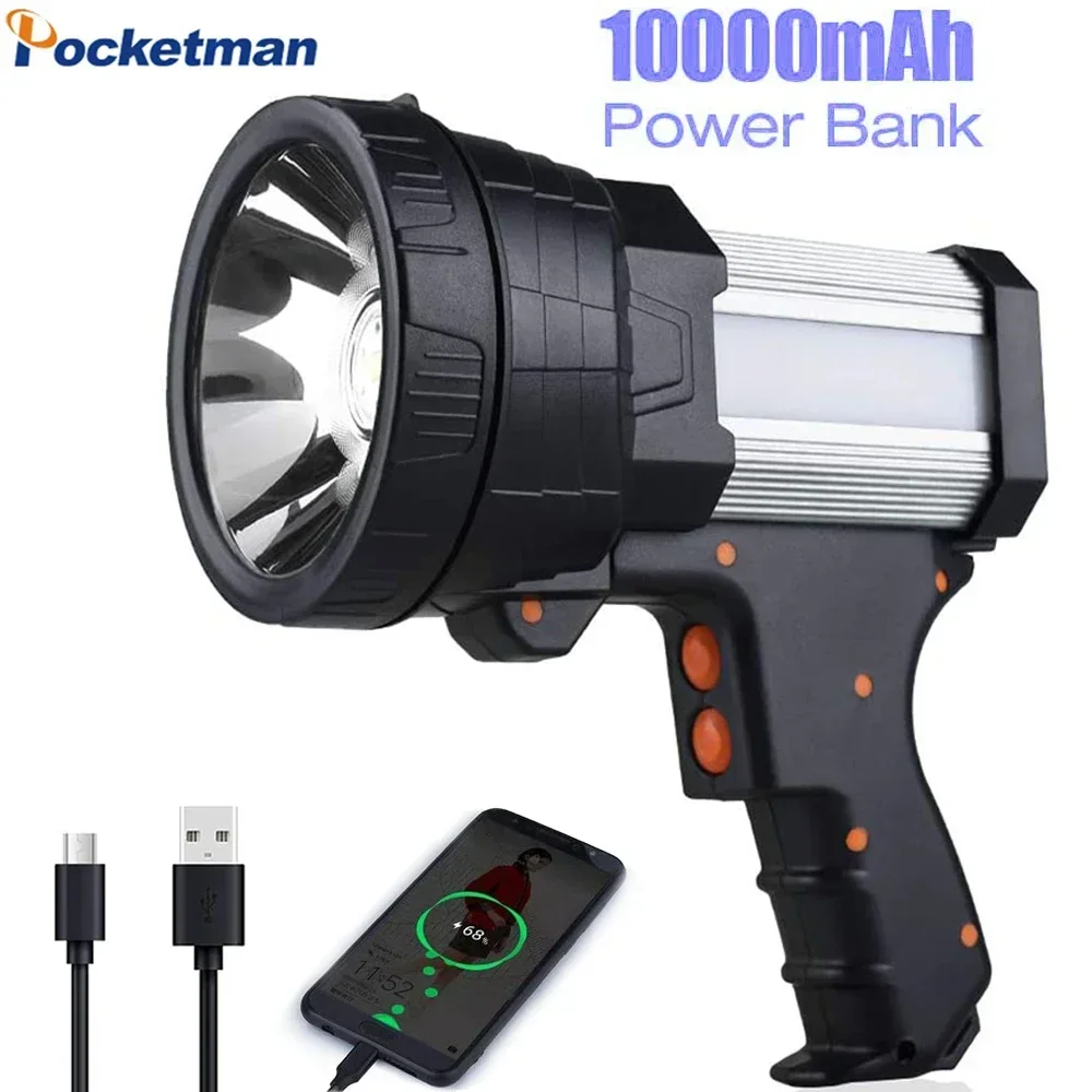 Most Powerful LED Work Light High Power Rechargeable Searchlight Flashlight Outdoor Spotlight Camping Lantern Torch Power Bank