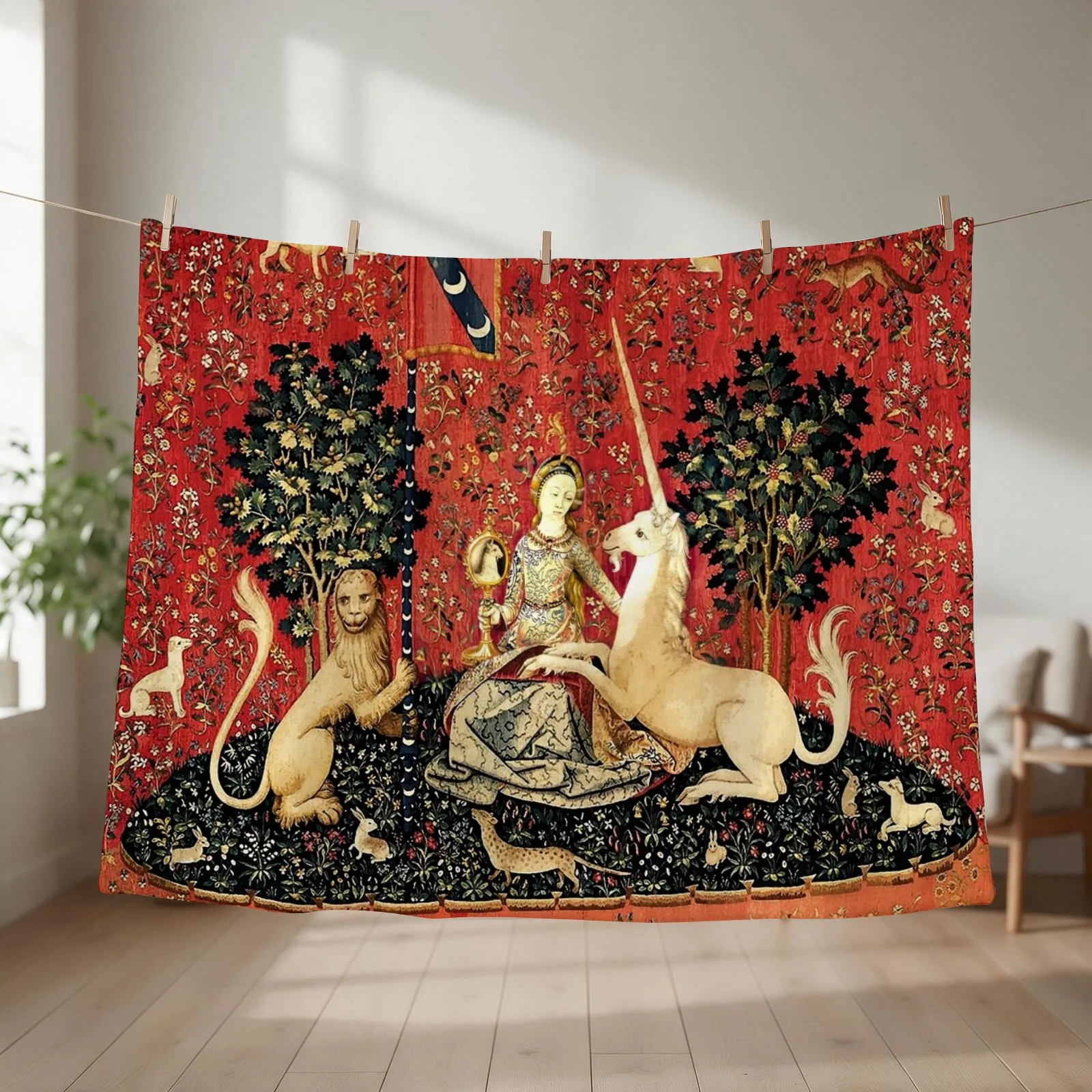 The Lady and the Unicorn: ?? Mon Seul D??sir - Sight Throw Blanket couch cozy soft plush fuzzy picnic outdoor blanket