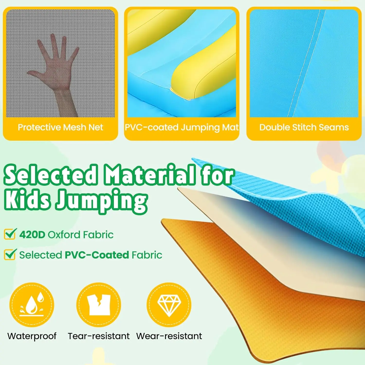 บ้านเด้งเป่าลมบ้านกระโดดและสาดบ้านเด้งสำหรับเด็กที่มีสระว่ายน้ำขนาดใหญ่และพื้นที่เด้งและสไลด์น้ำ2อันและกำแพงปีนเขา