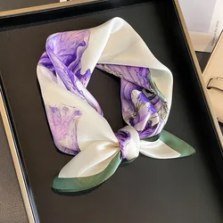 53cm Women 100% Silk Scarf Nature Foulard Female Floral Neckerchief Bandana High Quality Small Scarves for Hairbands 2024