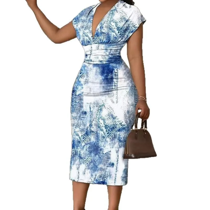 Zomer Bloemenprint V-Ne Lange Dr Hoge Taille Bodycon Dames Grensoverschrijdende Kleding CleanFit Sle Polyester Katoenmix