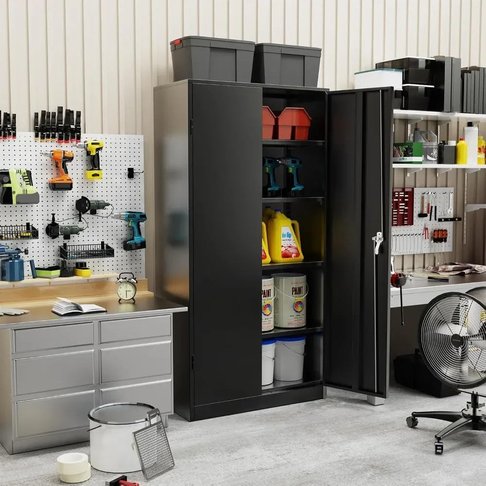 

Metal Storage Cabinets, 72”Locking Cabinet with 2 Doors and 4 Adjustable Shelves, Steel Utility Tool Garage Cabinets