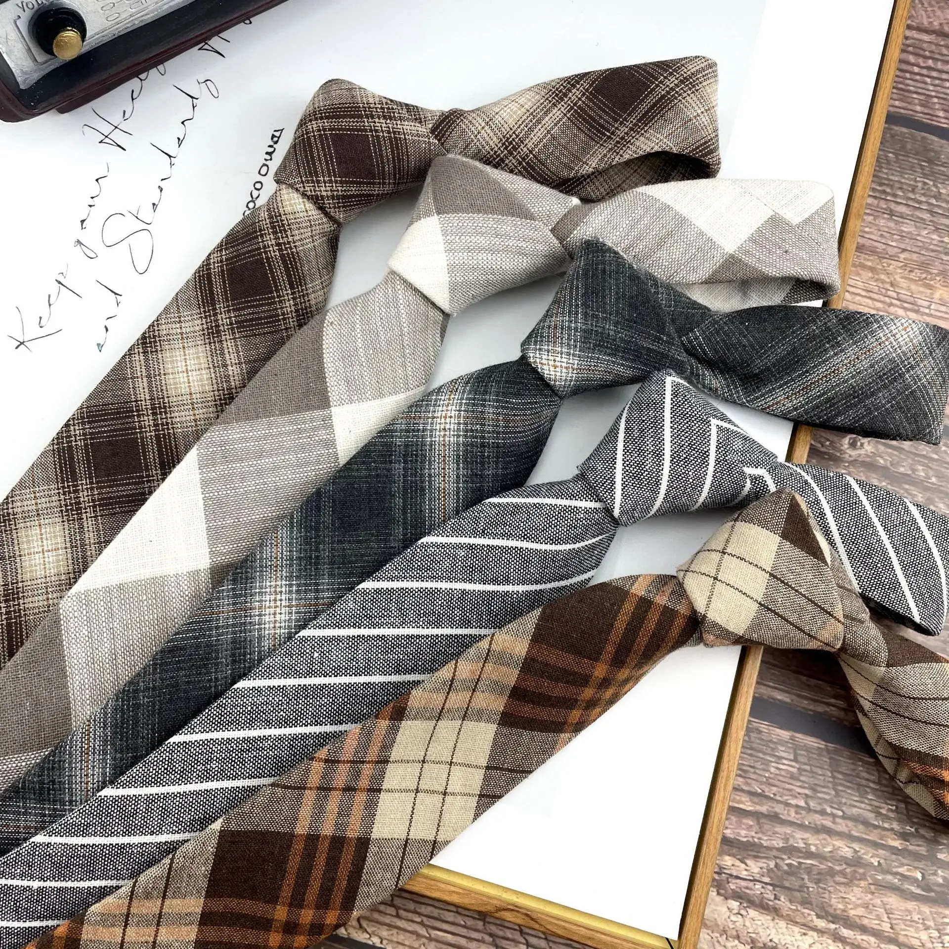 

Business Men's Casual Cotton and linen Tie Solid Striped Plaid Necktie Fashion Suit Accessories Wedding Campus Gifts For Men