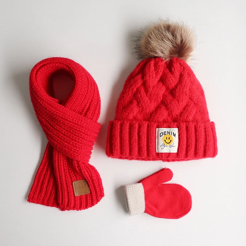 Baby hat autumn winter children hat scarf gloves three-piece boys and girls cute knit wool hat tide