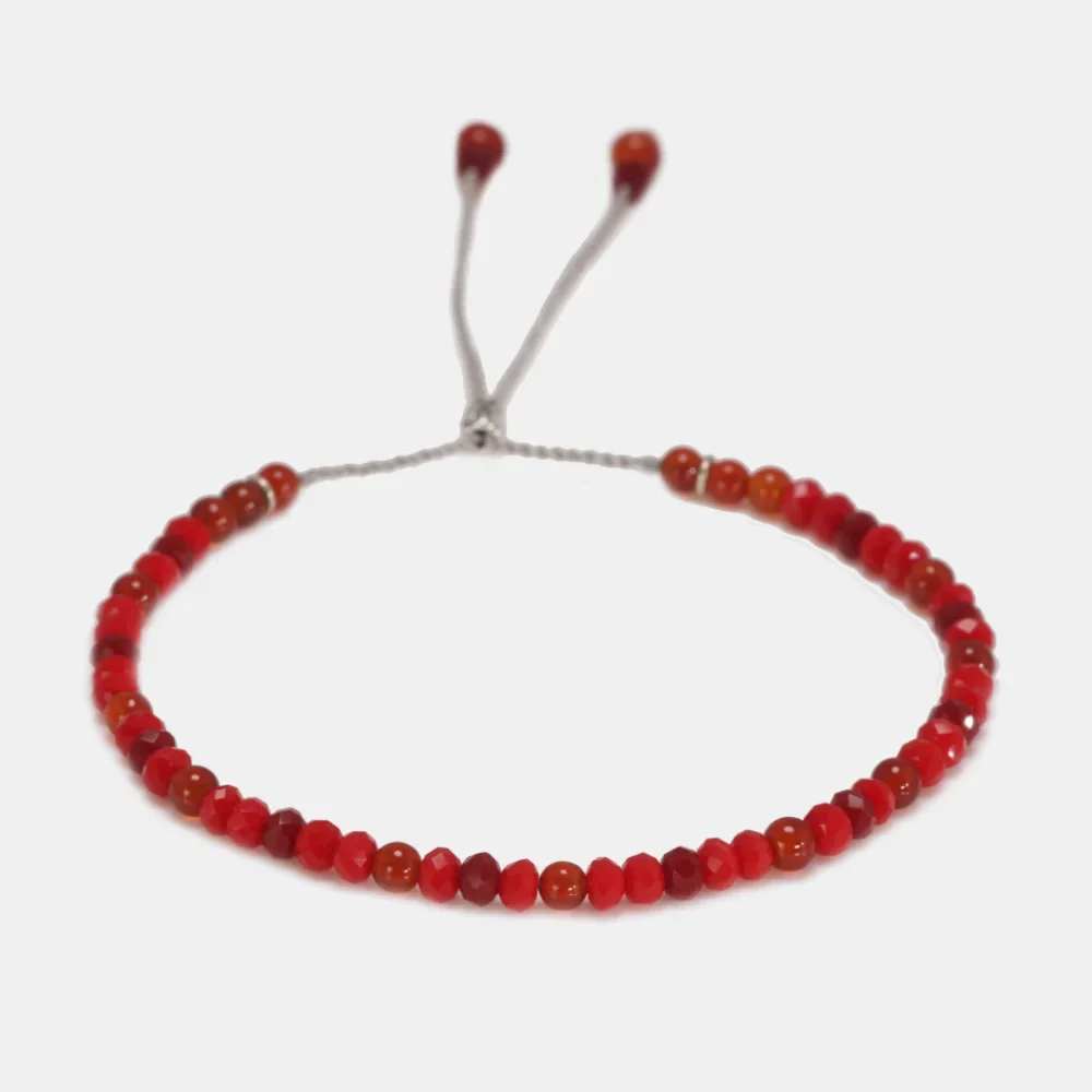 Natural Stone Garnet Beads Bracelet Thin Multi-Faceted Handmade Weave Red String Bangles Bracelets For Women Adjustable Bileklik