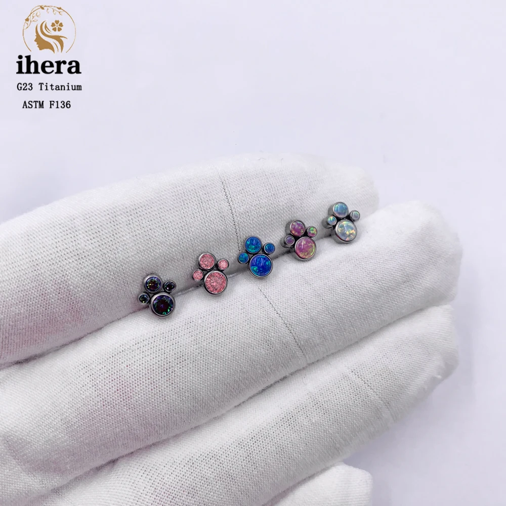 G23 Titanium Stud Earrings 16G ASTM F136 Inlaid Multicolor Opal Labret Lip Studs Ear Tragus Cartilage Piercing Body Jewelry