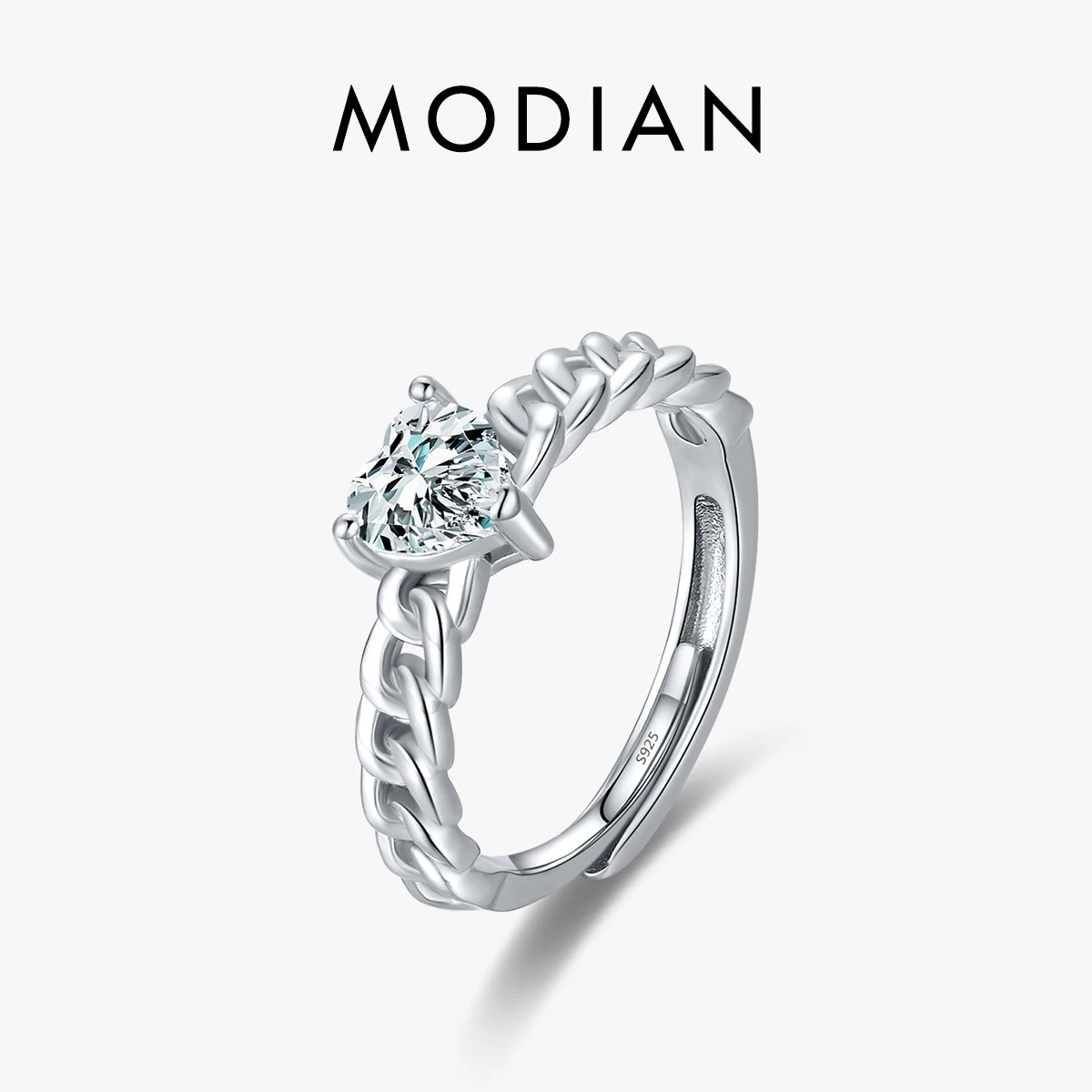 

MODIAN Real 925 Sterling Silver Heart Engagement Open Size Ring Dazzling Cubic Zirconia Romantic Band For Women Wedding Jewelry