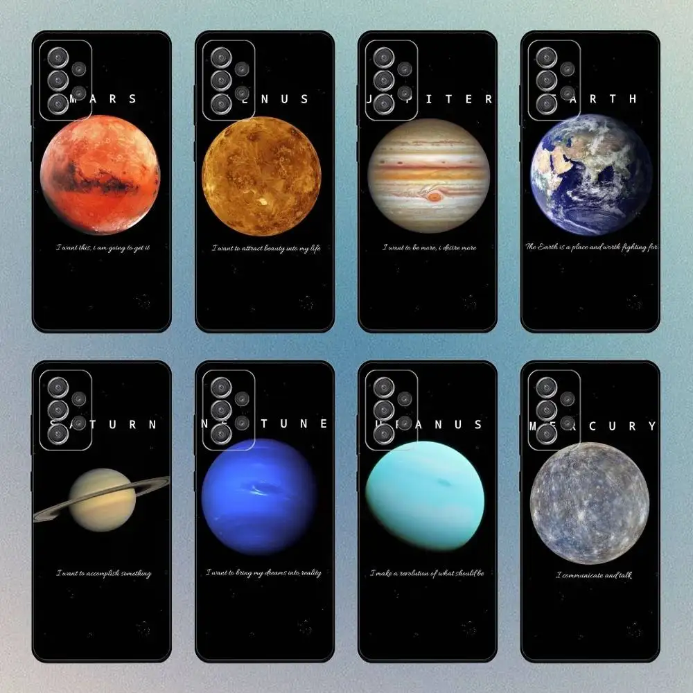 Etui na telefon z motywem ośmiu planet dla Samsunga S25, S24, S21, S22, S23, S30, Ultra, S20, Plus, Fe, Lite, Note, 10, 9, 5G, czarne etui