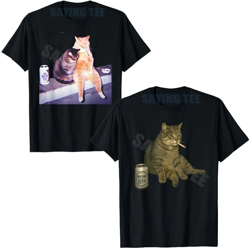 

Funny Smoking Cat Cigarette Kitty Gen Z Meme Cat Lovers T-Shirt Humor Cute Kitten Drinking Beer Y2k Joke Graphic Outfit Novelty