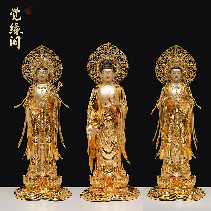 YFY brass filament sticker gold inlaid treasure Western three saints and  lotus Guanyin general trend to  Amitabha Buddha
