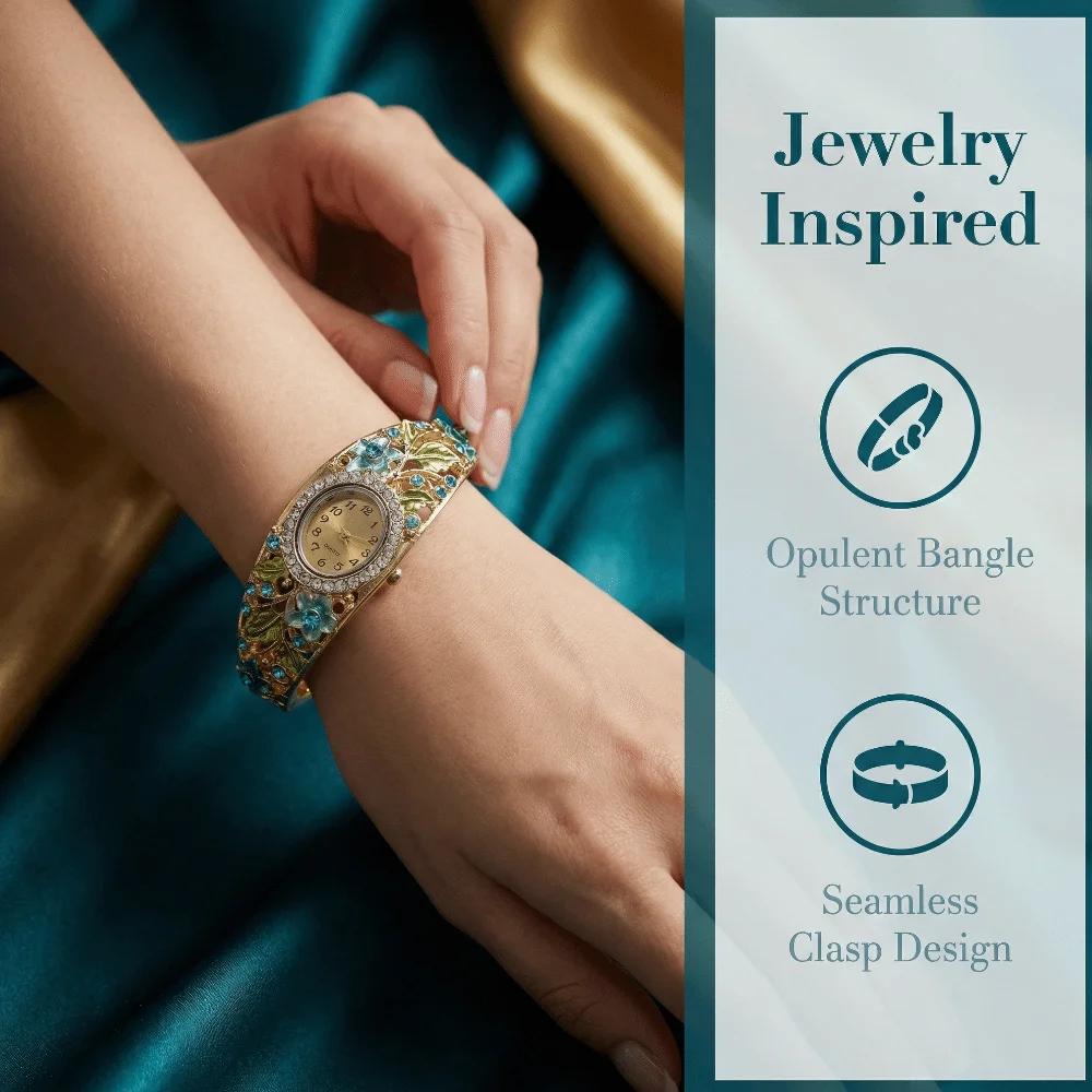Round Dial Flower Butterfly Watch Quartz Movement Retro Rhinestone Bracelet Wristwatch Earrings Bracelet