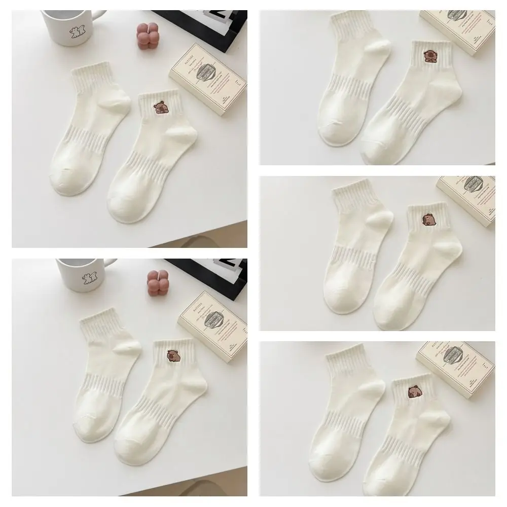 Calcetines de capibara de dibujos animados a la moda, calcetines de algodón blanco suave, medias elásticas transpirables de verano para uso diario