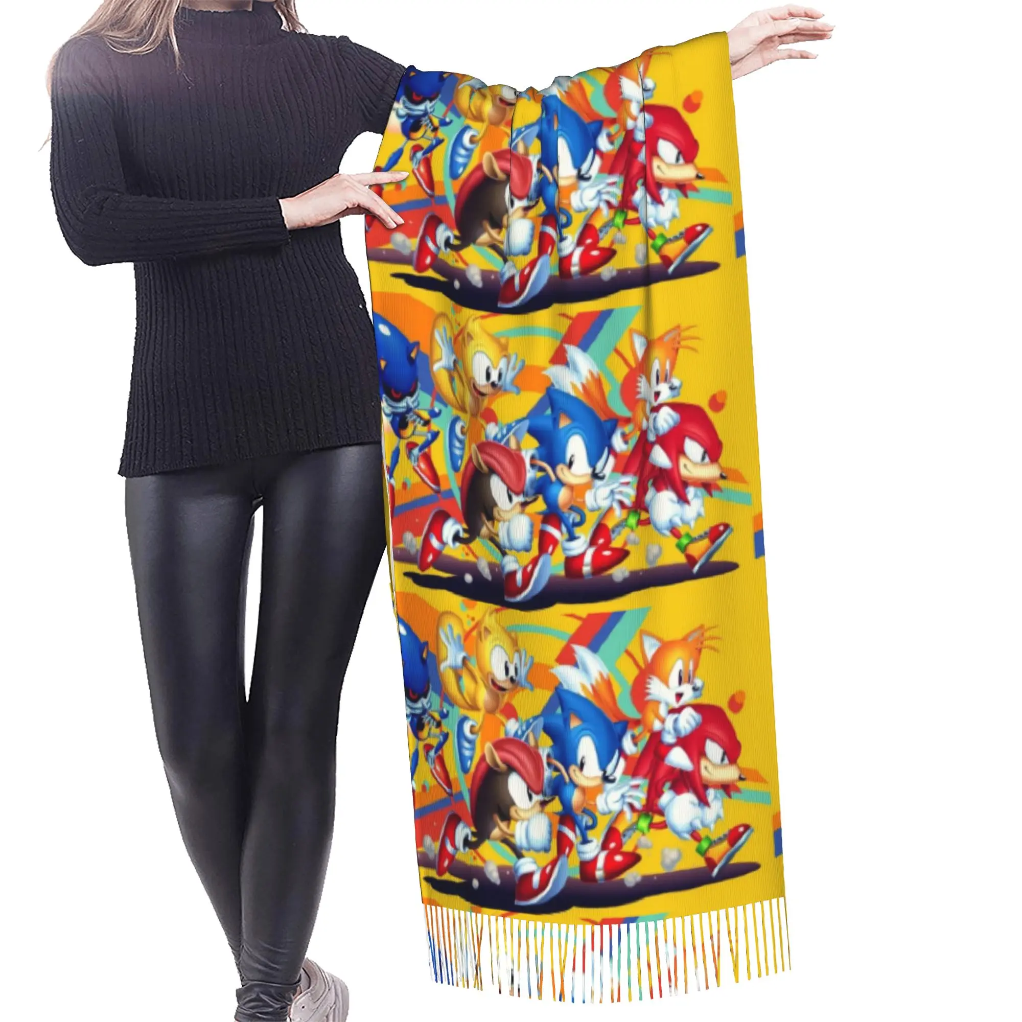 Customized Printed S-Soniced Cartoon Scarf Women Men Winter Fall Warm Scarves Video Game Shawl Wrap