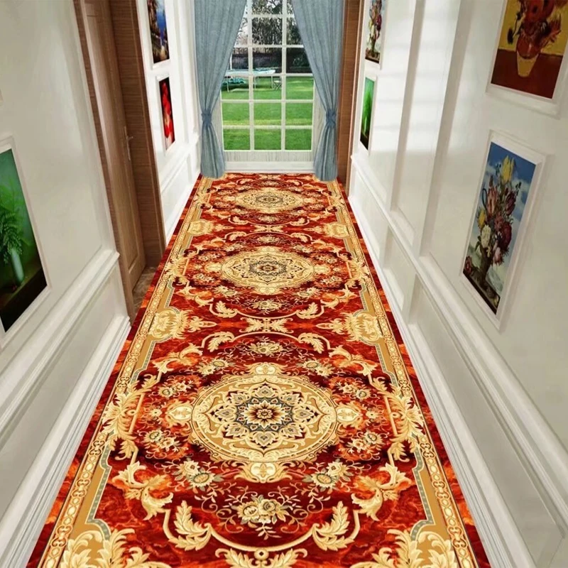 

European Style Long Lobby Rugs for Living Room Stairway Hallway Luxury Home Corridor Mat Aisle Party Wedding Red Area Carpet