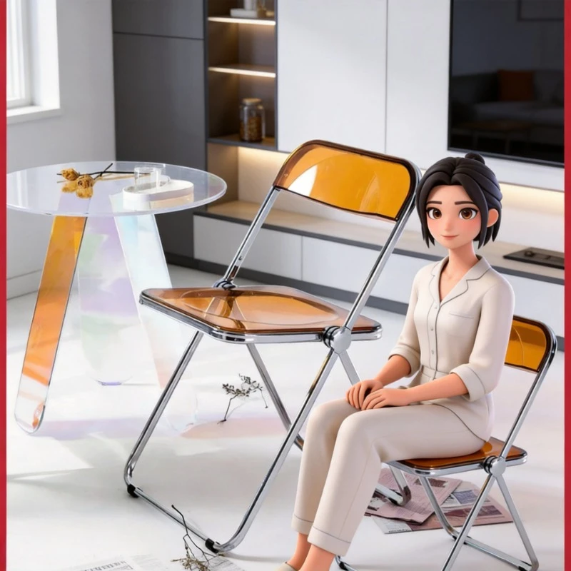 Creative Transparent Acrylic Backrest Folding Chair Nordic Household Plastic Stool For Photography Decor