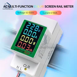 AC 50-300V 100A Din Rail Electricity Digital Power Energy Meter Watt Kwh Wattmeter Monitor Ammeter Voltmeter Circuit Protector