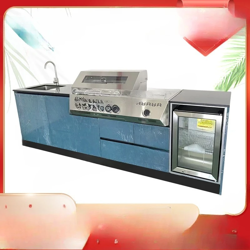 2.8 meters outdoor cabinet embedded barbecue console foreign trade villa courtyard 304 stainless steel outdoor kitchen