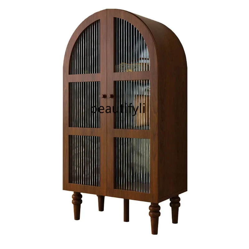 

A57 Medieval style all solid wood arch storage side cabinet French retro style wine cabinet household dining side cabinet