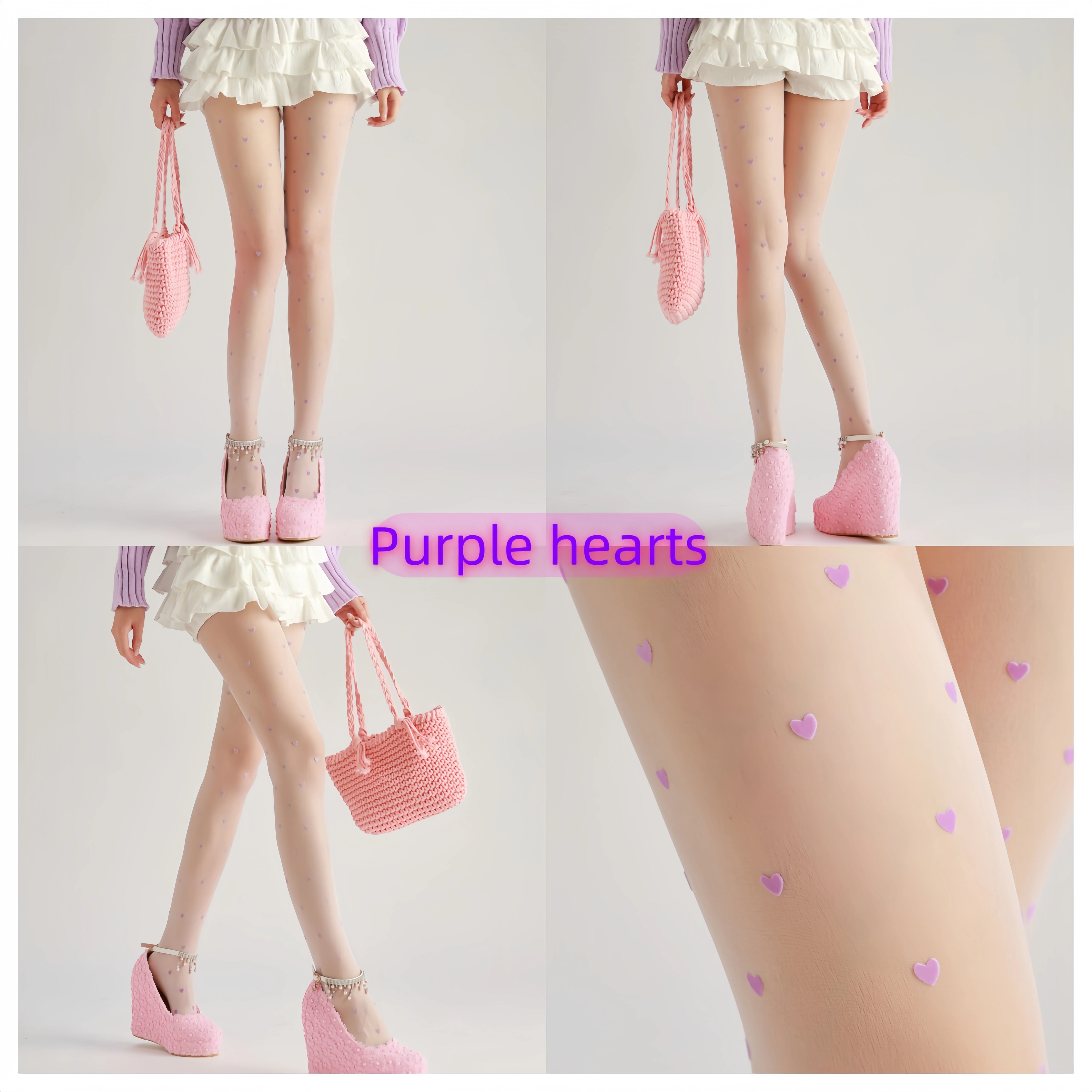 Sahabowi fashion flocking purple yellow rose lines hearts tights print pantyhose for womens sheer tights stockings