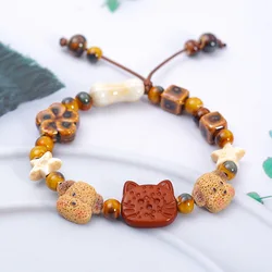 New Charcoal Burned Cat Bracelet Cute Cartoon Cat Bracelet Female Students Children's Gift Ceramic Bracelet