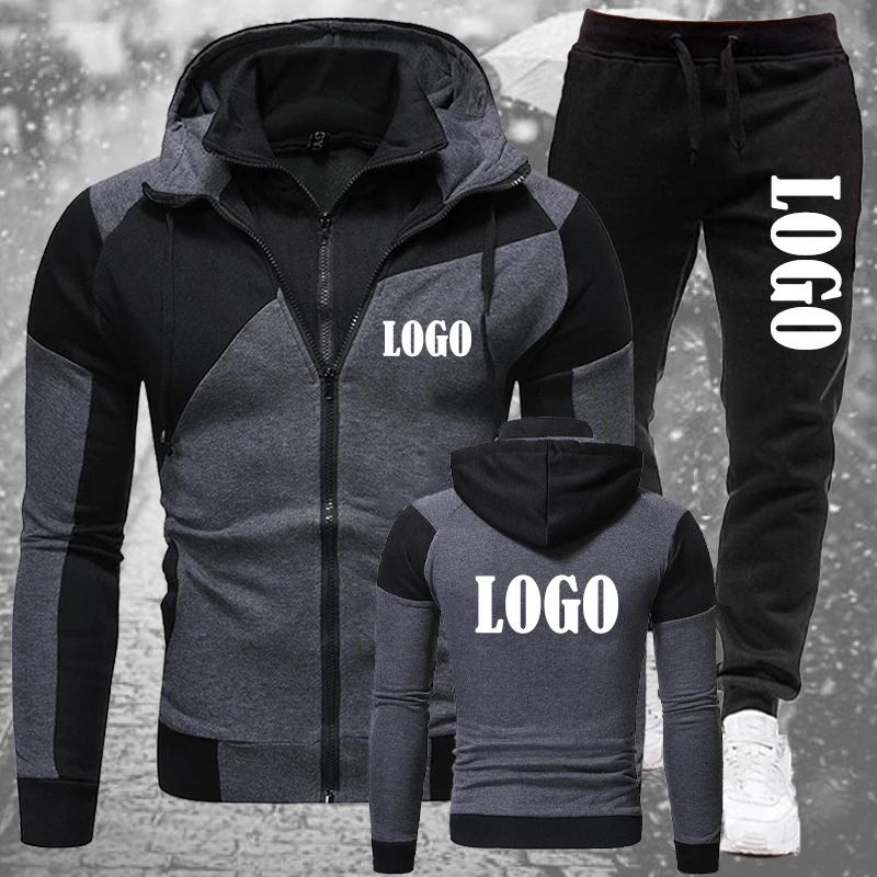 

Trending Men Zipper Hoodies Pants 2Pcs/Sets Sweatshirt Sweatpants Male Gyms Fitness Tops Trousers Joggers Sportswear Tracksuits