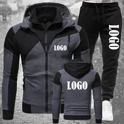 Trending Men Zipper Hoodies Pants 2Pcs/Sets Sweatshirt Sweatpants Male Gyms Fitness Tops Trousers Joggers Sportswear Tracksuits