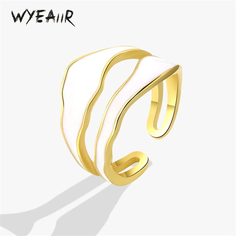 WYEAIIR Double Irregular White Drop Glaze Gilding 925 Sterling Silver Resizable Opening Ring For Women Luxury Jewelry