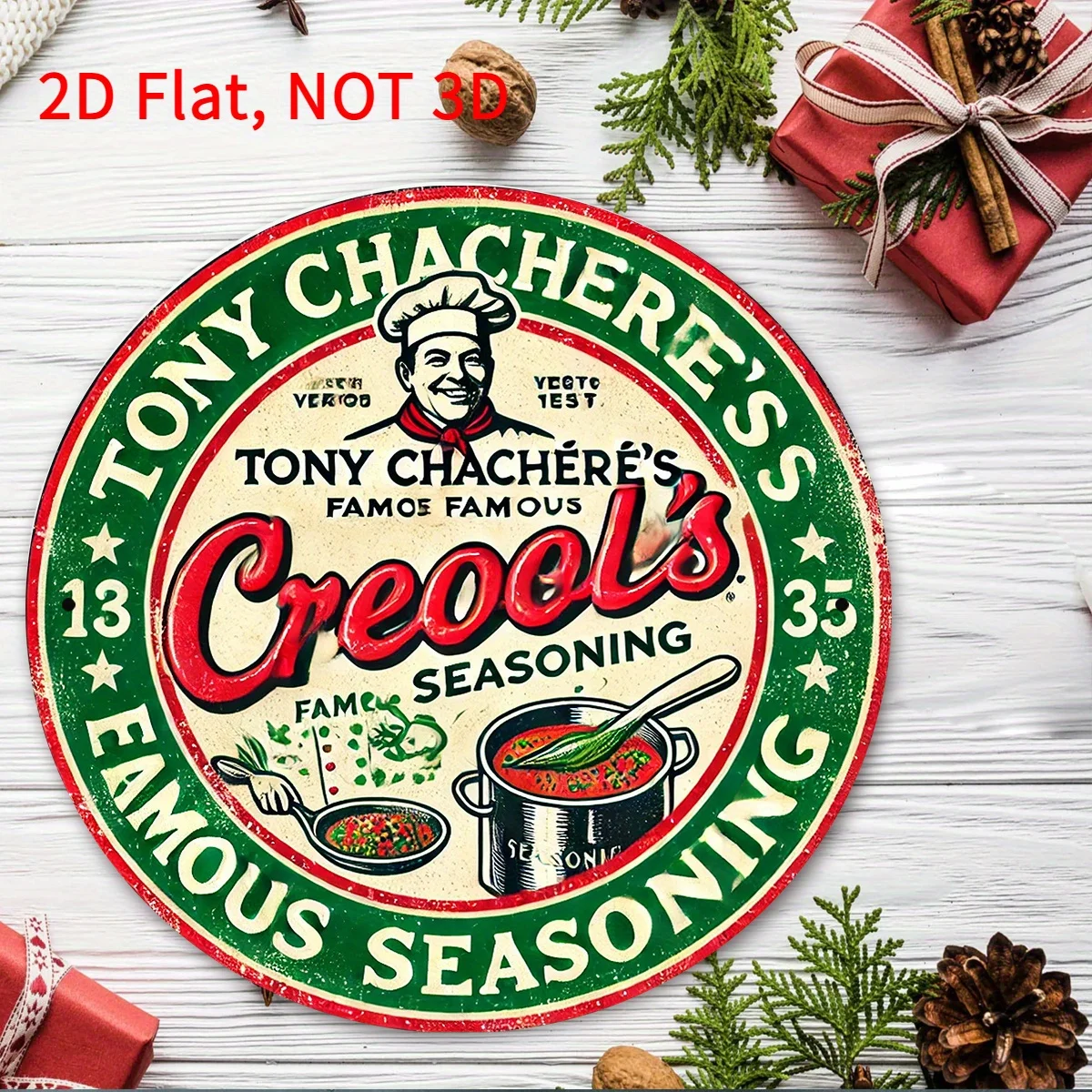 1pc Tony Chachere's Creole Seasoning Vintage Wooden Wall Decor - Bohemian Style Circular Artificial Wood Sign with Festive Holid