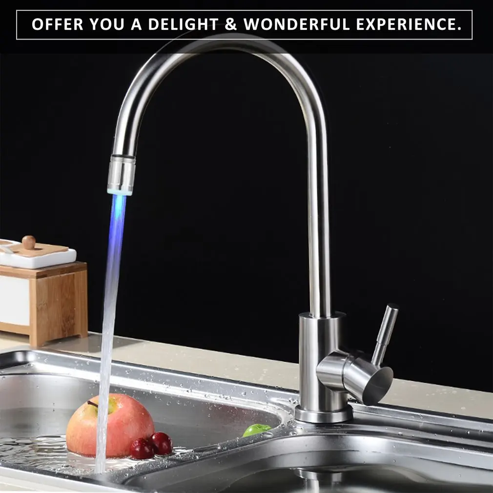 Grifo de agua LED luminoso para cocina y baño, cabezal de boquilla con Sensor de temperatura y cambio de 7 colores RGB, nuevo