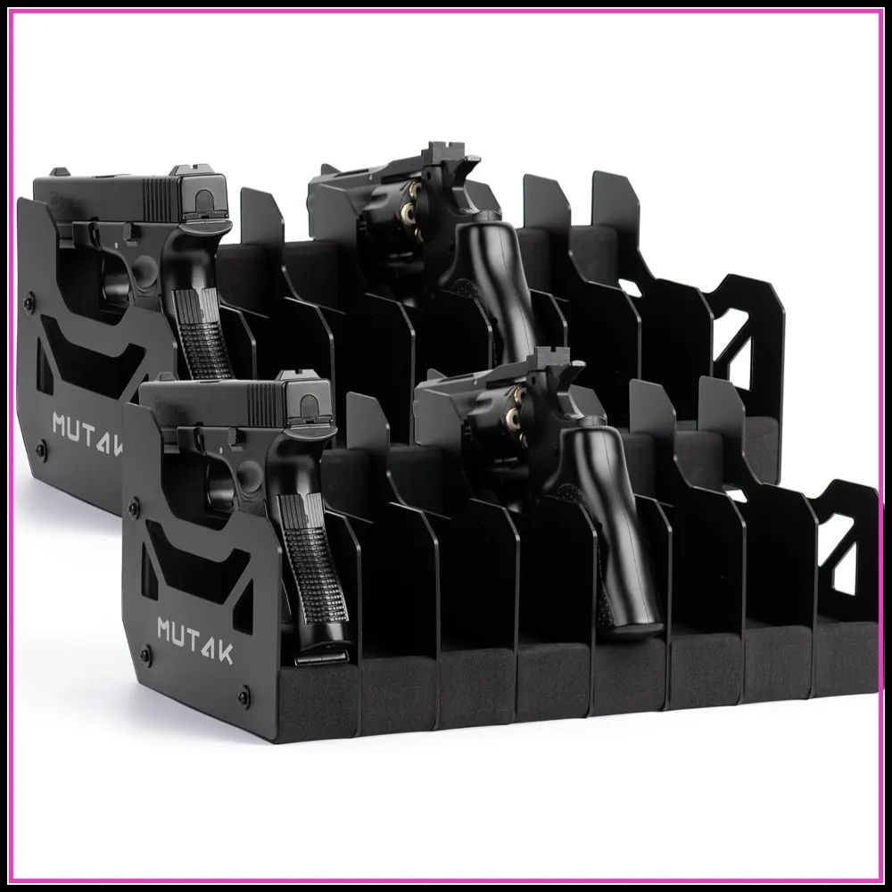 Soft Foam Pistol Rack for Gun Safe, Handgun Stand Organizer, Adjustable Slots, Anti-Scratch, Magnetic Base, 16 Slots