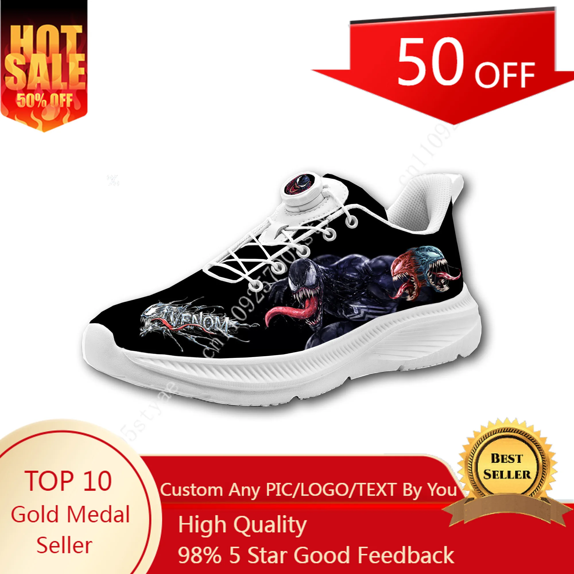 

Marvel Venom Casual Hiking Shoes Mens Womens Laceless Rotating Button Sports Shoes lightweight Custom Sneaker