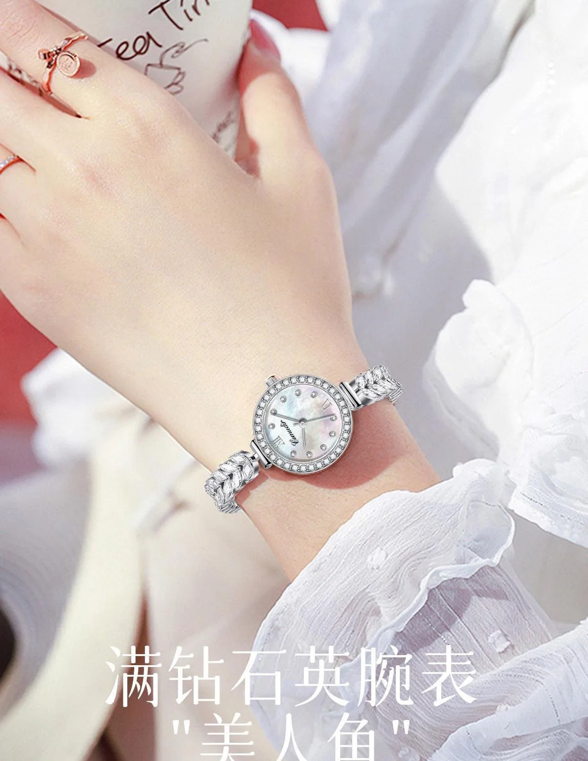 Orologio da donna alla moda con sirena, orologio al quarzo da donna con diamanti in edizione coreana per donne e ragazze, tendenza studentesca