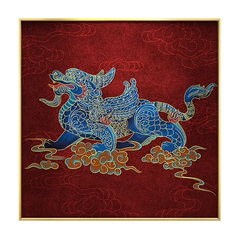 Pixiu's Eight Fanglai Entry Entrance Three-dimensional Gold Foil Decorative Painting Hand-painted Murals with Good Meaning