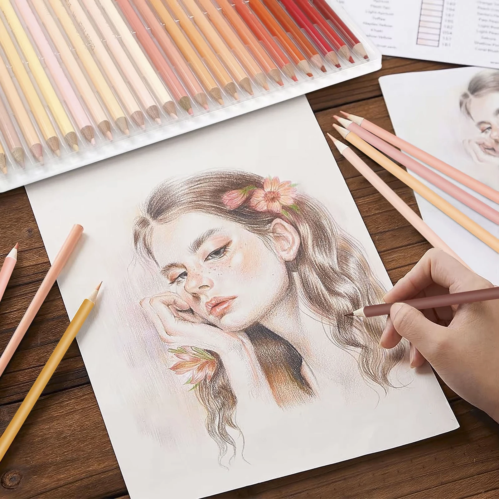 72 Skin Tones Colored Pencils, Portrait Set Oil Based Pre-sharpened Drawing Pencils for Beginner Adult Artist Coloring Book Draw