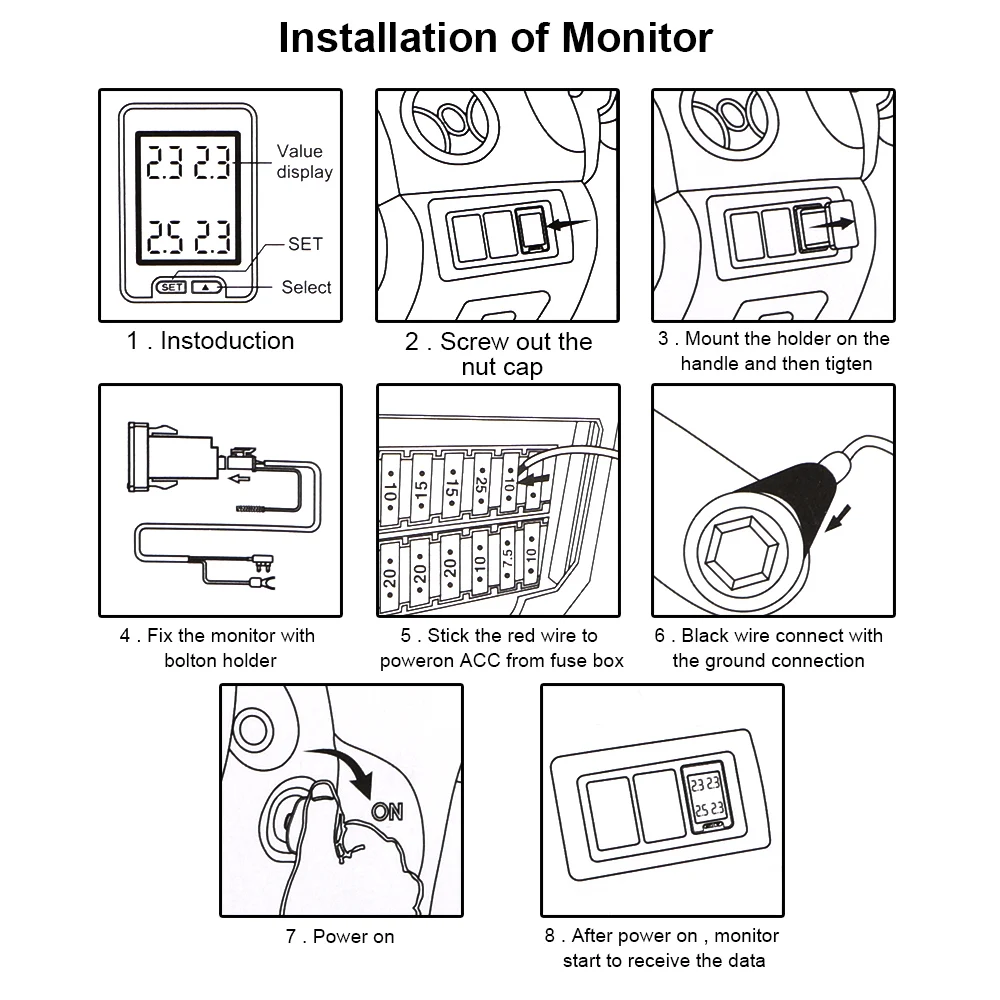 Car TPMS Temperature Real-time Monitoring 4Pcs External Internal Sensor Waterproof Tire Pressure Monitor System Save Fuel