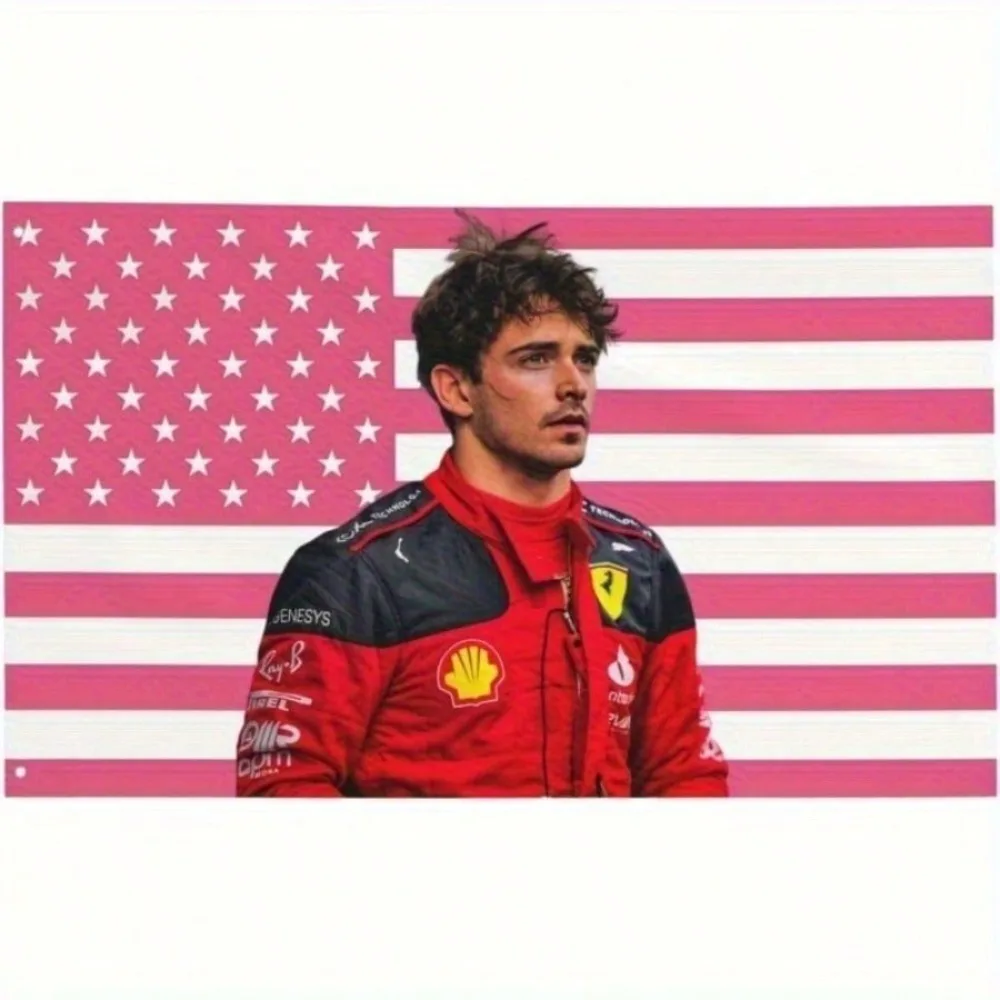 Charles Leclerc American Flag Tapestry Vibrant Pink Stars & Stripes Design, Durable Fabric Wall Decor With Funny Racing Fan