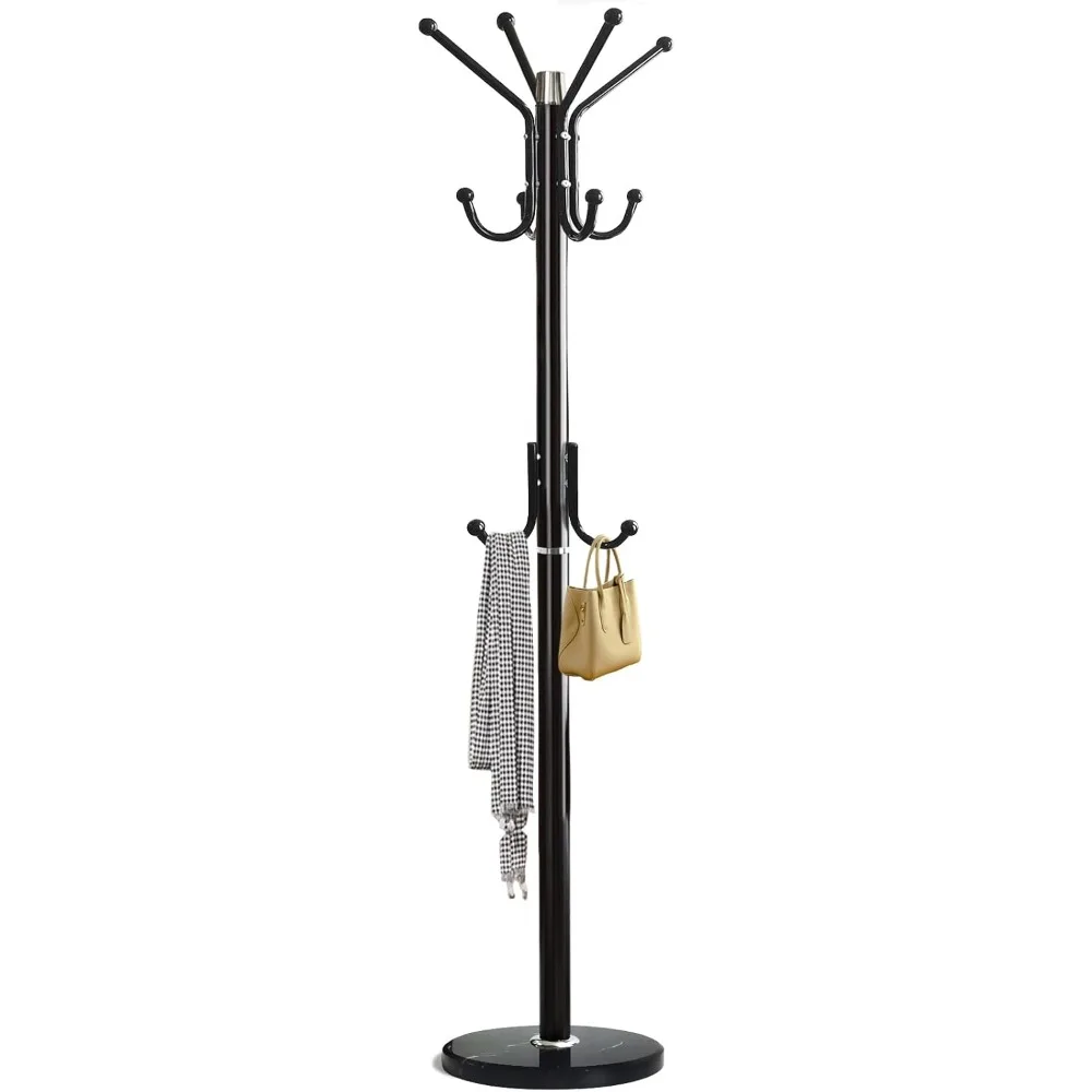 

Отдельно стоящая вешалка для одежды с основанием из натурального мрамора и металлическим каркасом, 11 крючков, дерево для прихожей, спальни, гостиной, шкафа