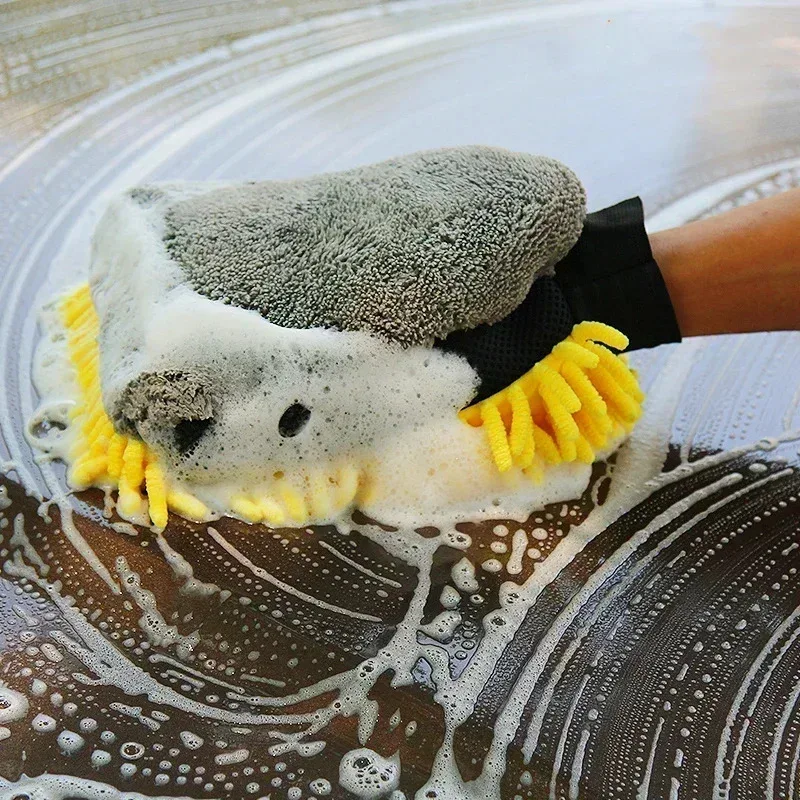 Large Microfiber Car Wash Glove, Waterproof Chenille Gloves,Car Thick Cleaning Glove,Wax Detailing Auto Care, Double Sided Glove