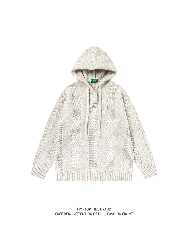 

Retro Texture Lazy Sle Hoodie Knitted Sweater ex Streetwear Loose Couple Sweater Outerwear Youth Casual Long Sve rou...