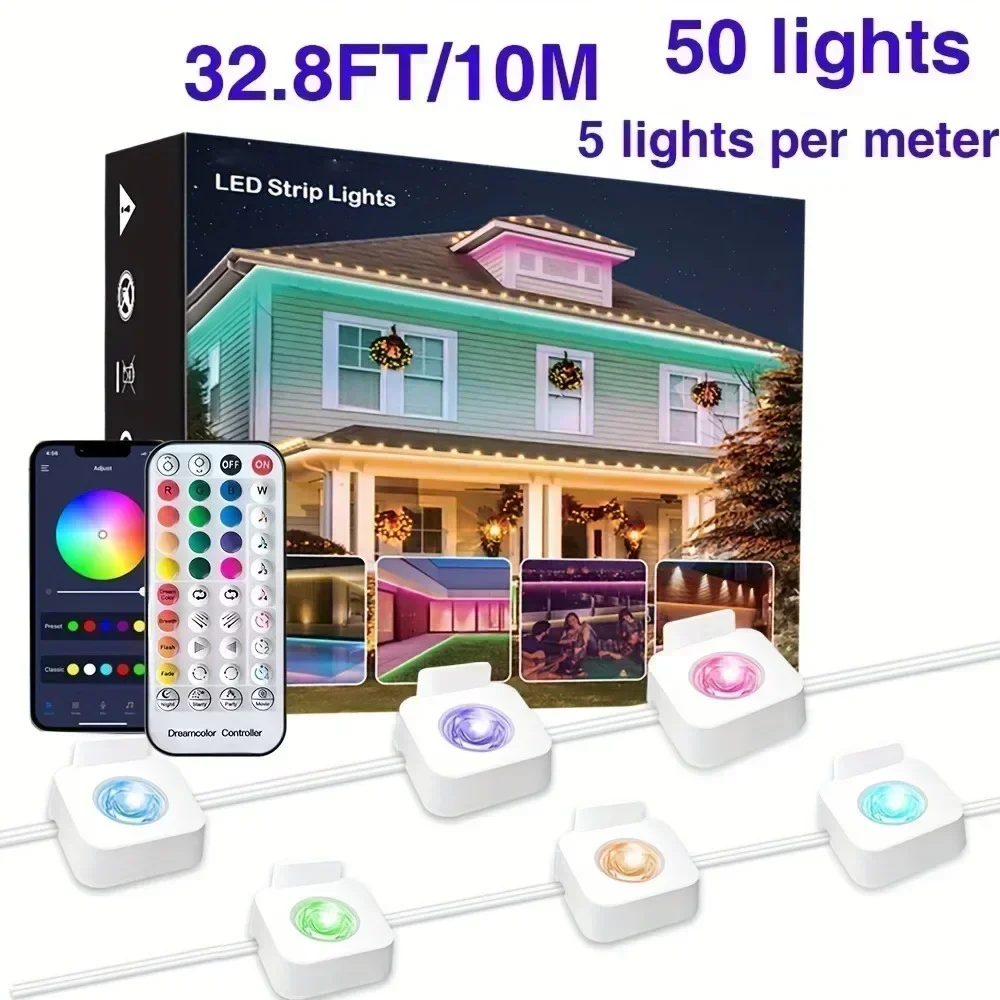 navidad 100ft 72 LED RGB Outdoor Lights DIY Scene Modes Waterproof Holiday Festive Lighting Permanent House Lights